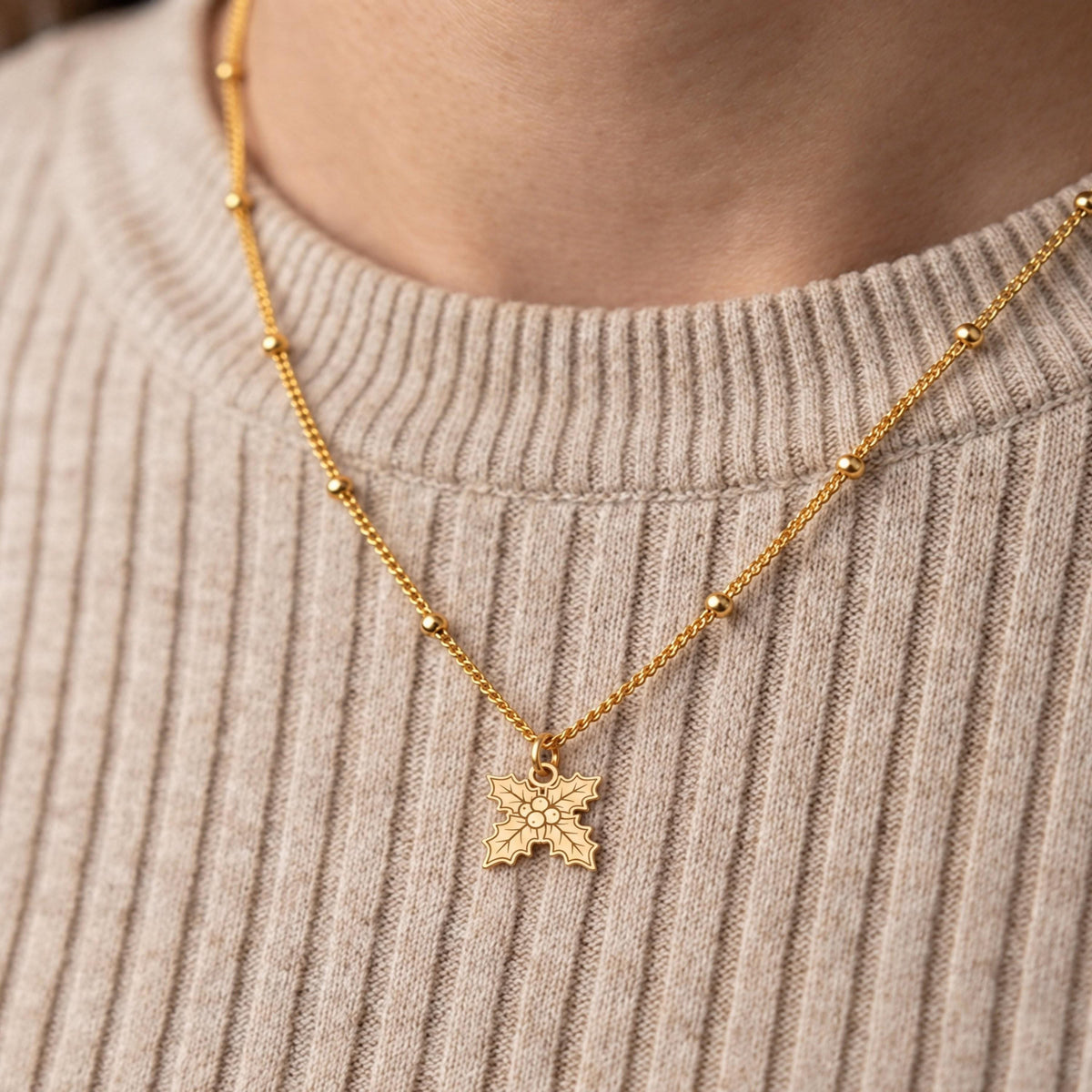 Holly Leaves Charm Necklace