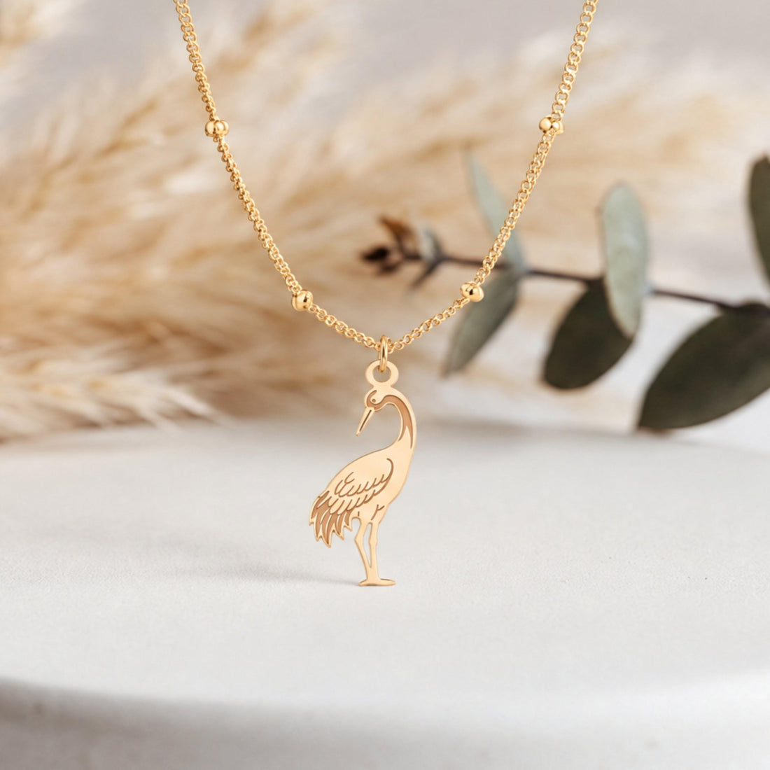 Crane Bird Charm Necklace