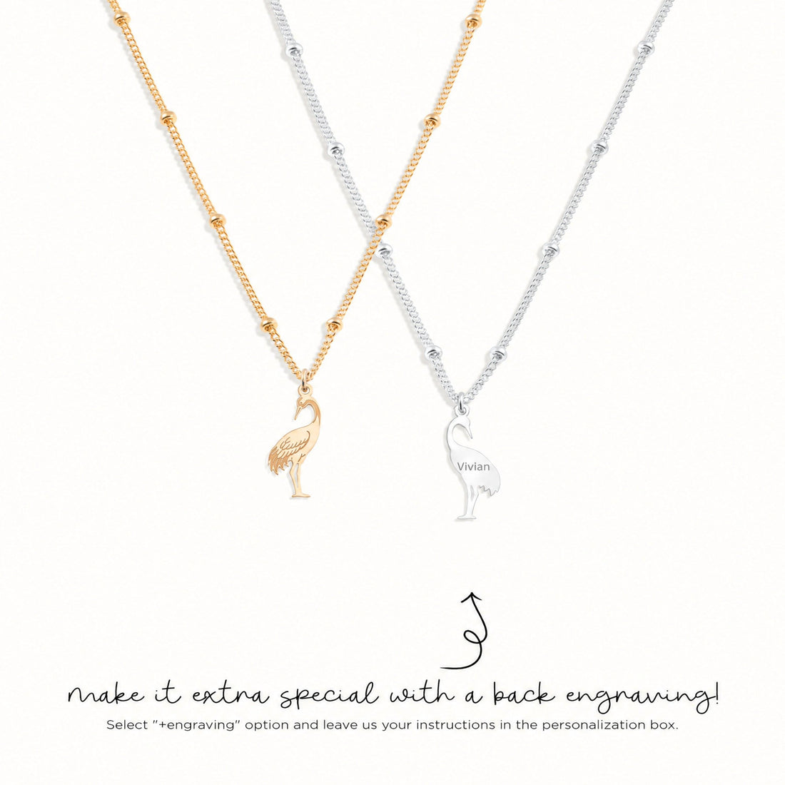 Crane Bird Charm Necklace
