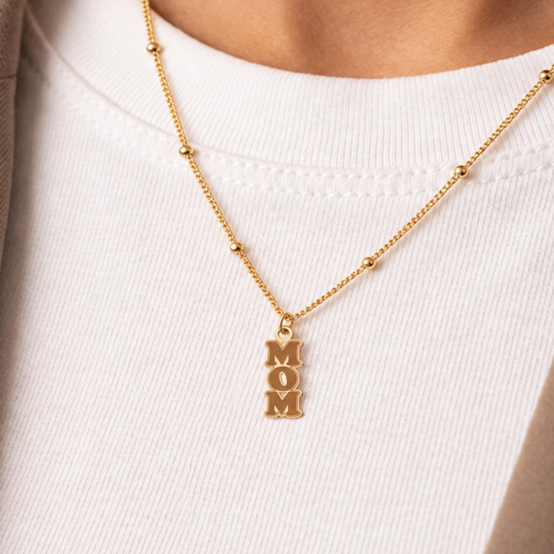Mom Stacked Letters Charm Necklace