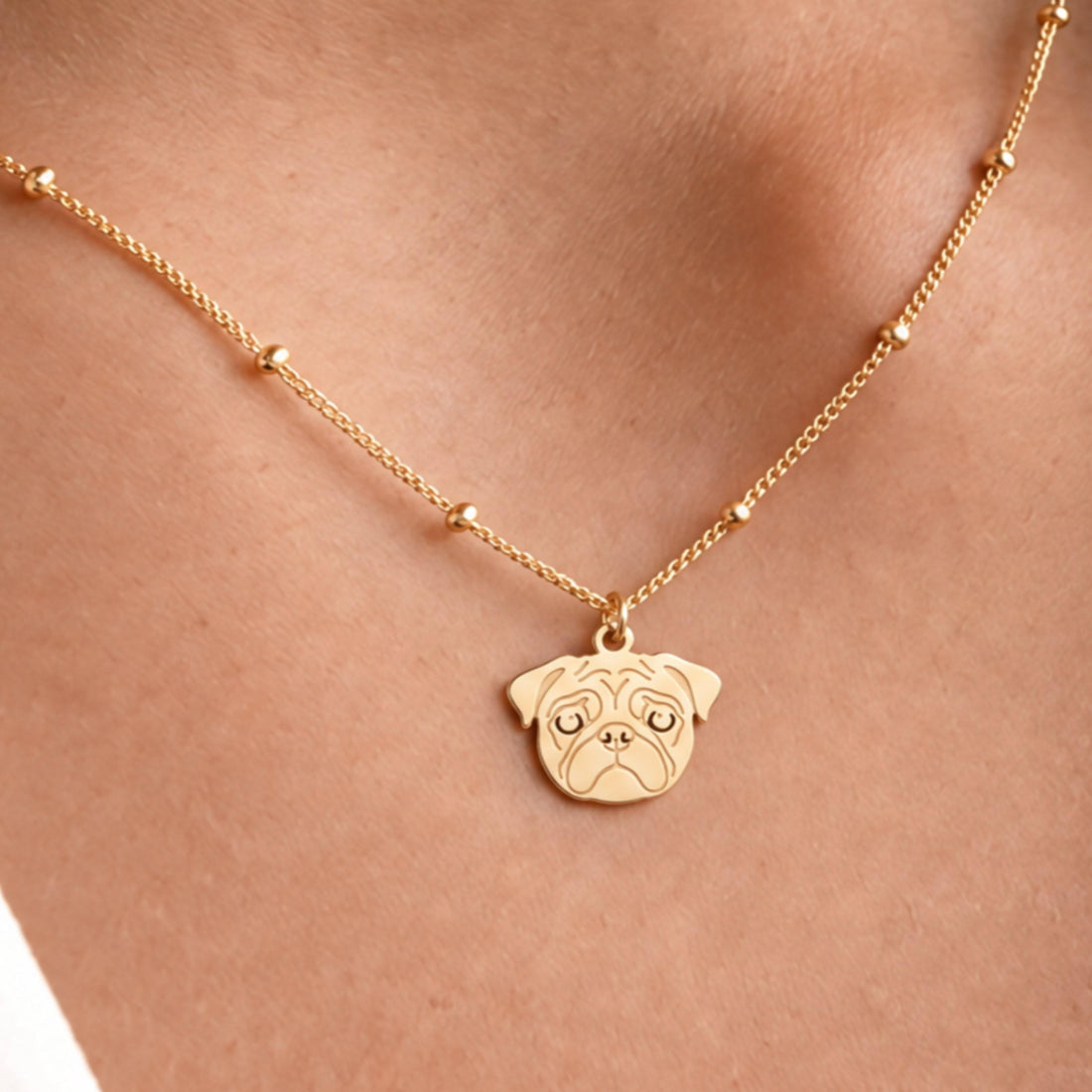 Pug Face Charm Necklace