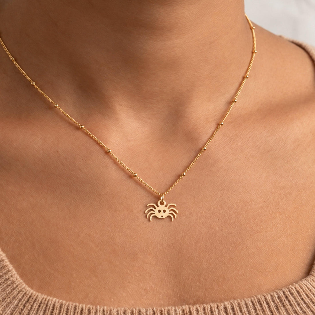 Flat Spider Charm Necklace