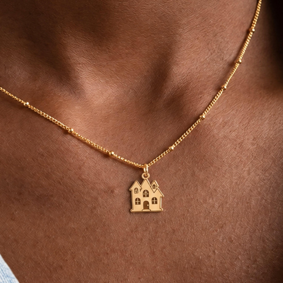 Peaked Roof House Charm Necklace