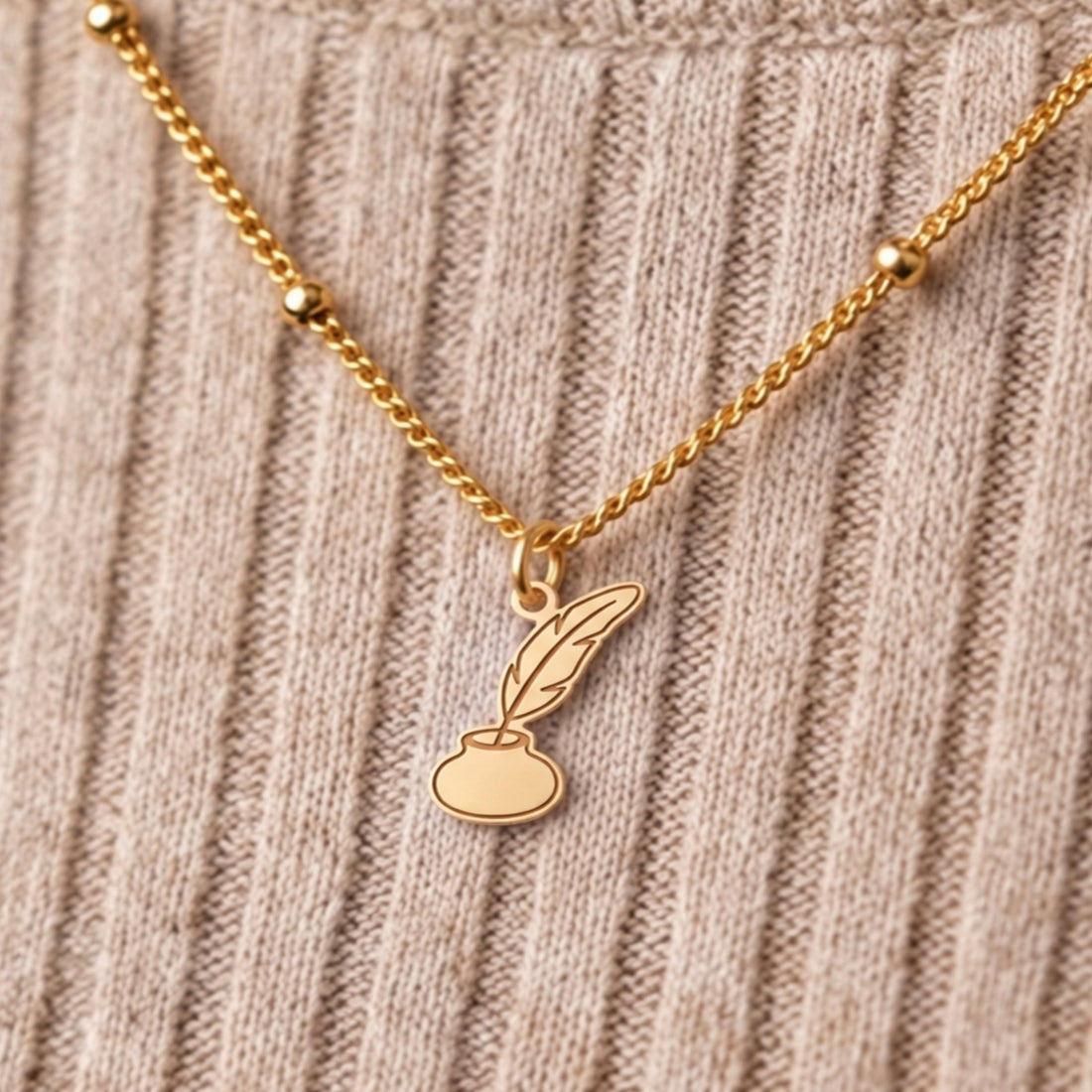 Feather Quill and Inkwell Charm Necklace