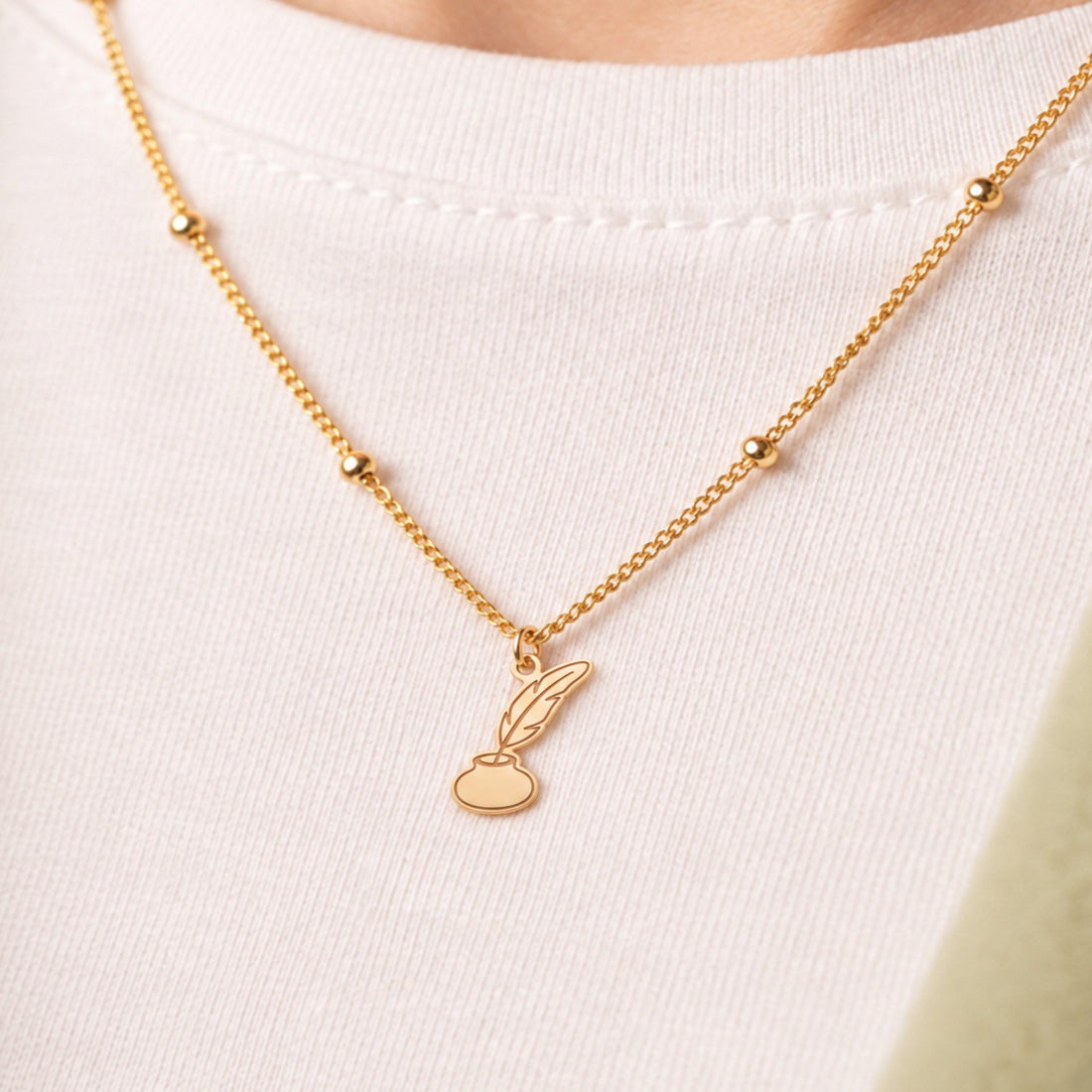 Feather Quill and Inkwell Charm Necklace