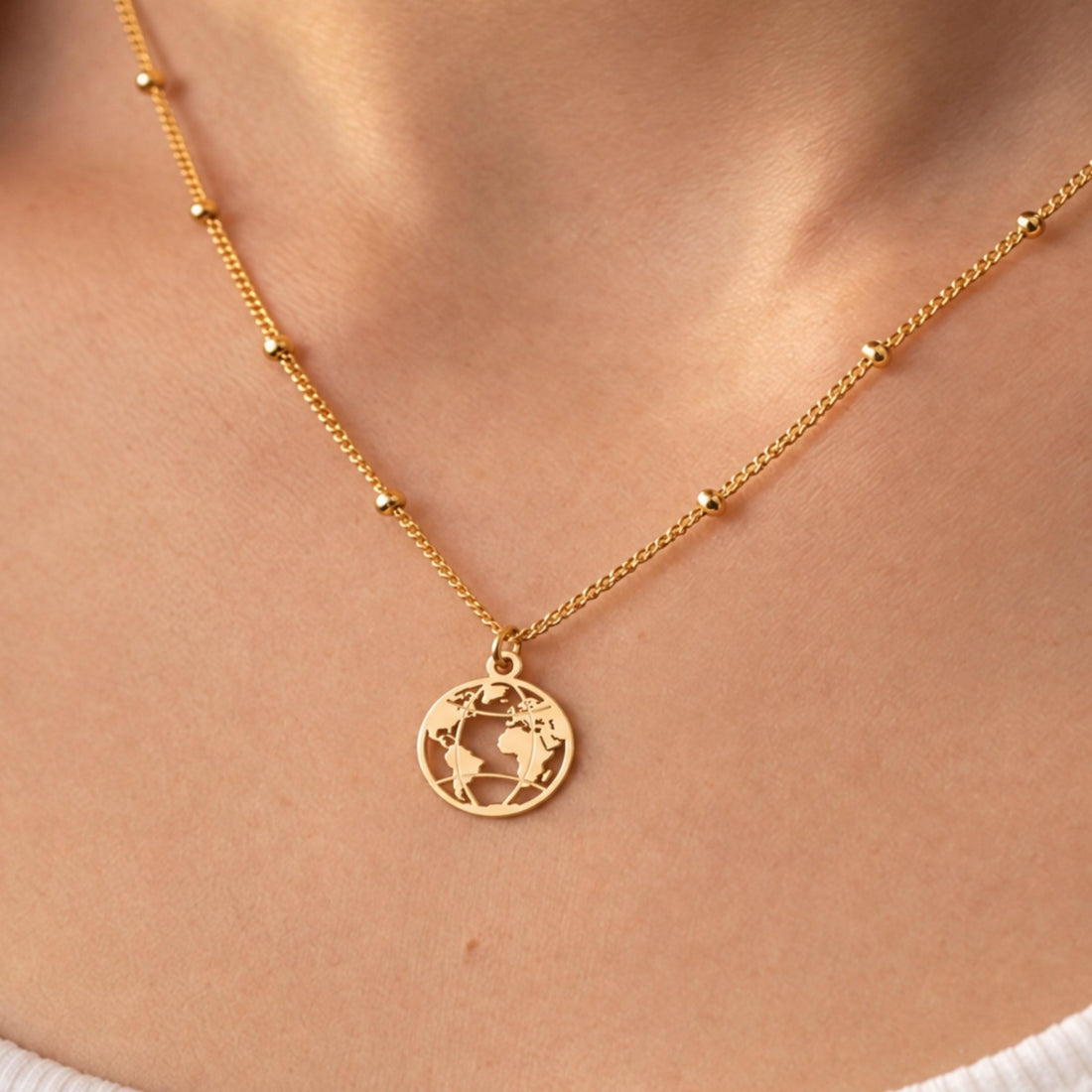 World Globe Charm Necklace