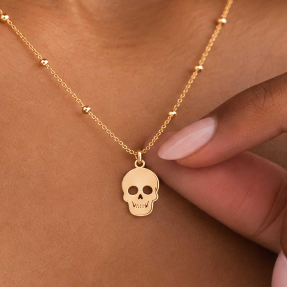 Human Skull Charm Necklace