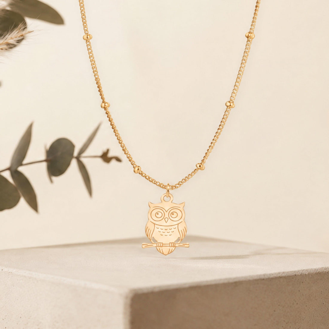 Owl on Branch Charm Necklace