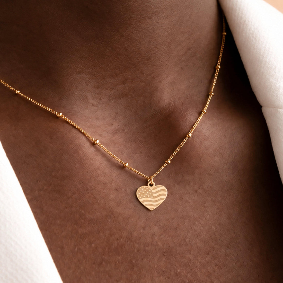 American Flag Heart Charm Necklace