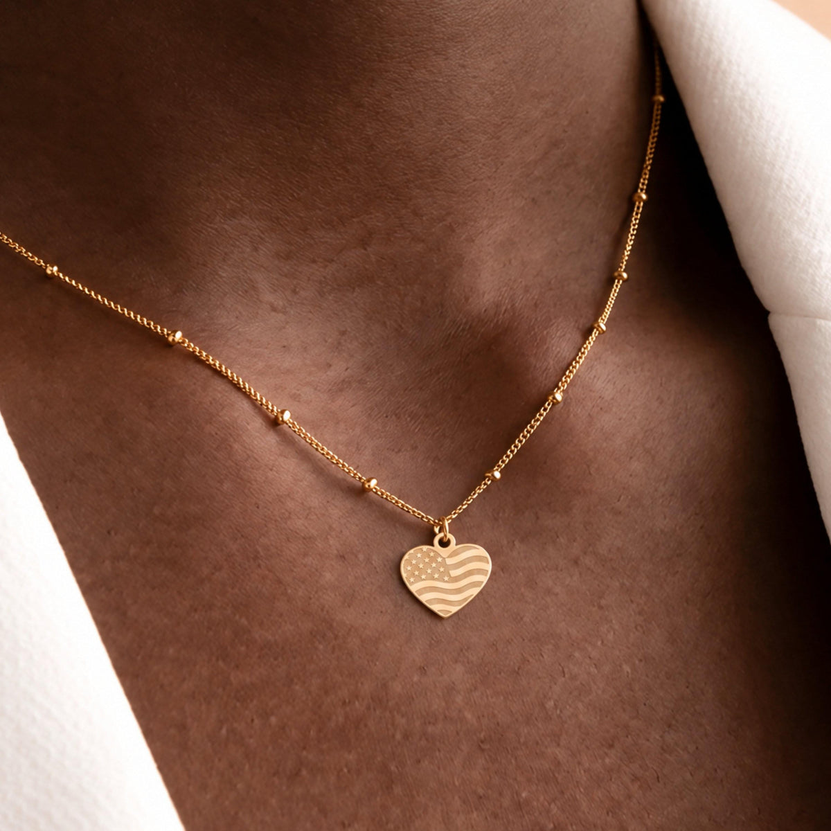 American Flag Heart Charm Necklace