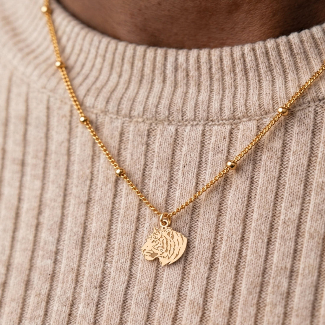 Tiger Head Charm Necklace