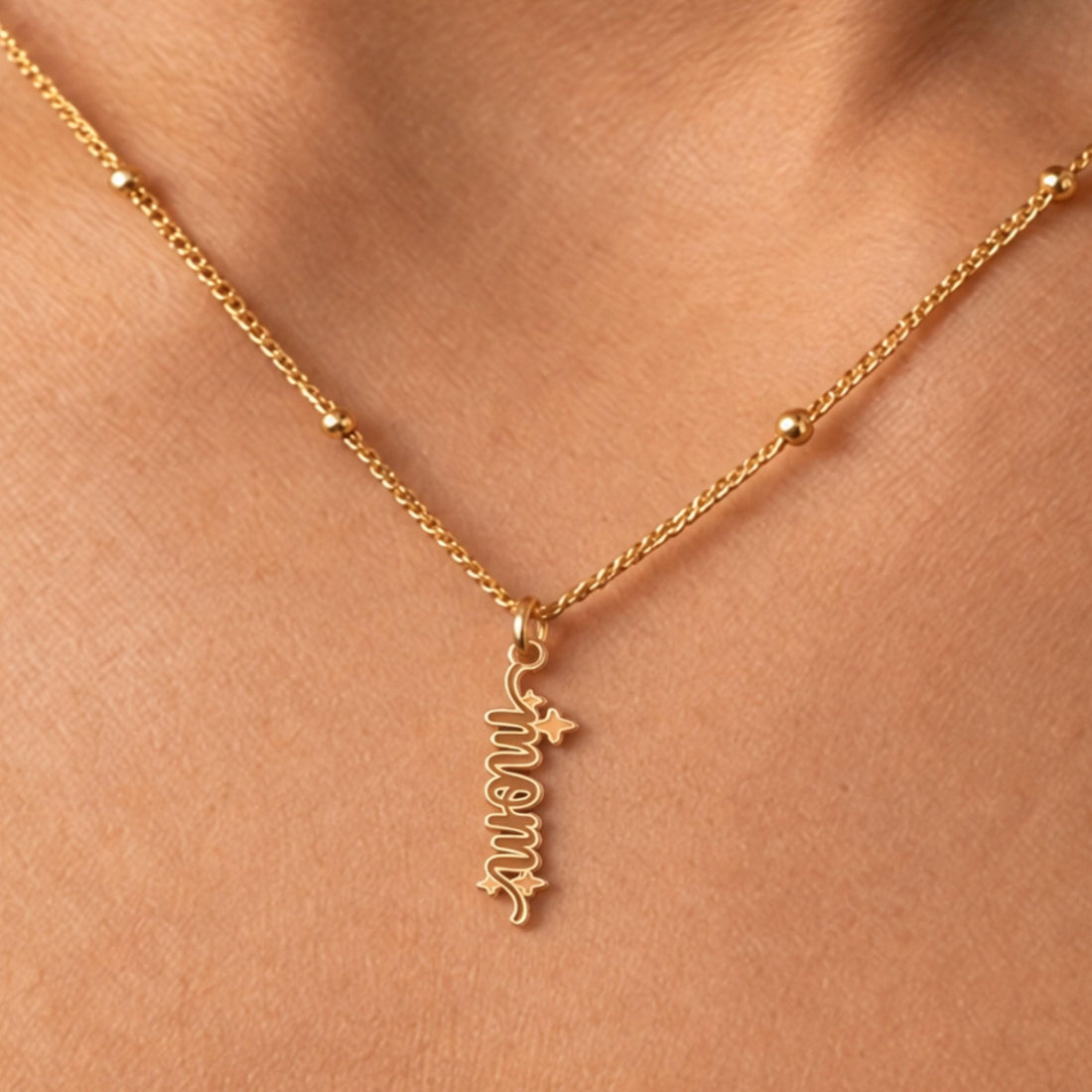 Mom Script Charm Necklace