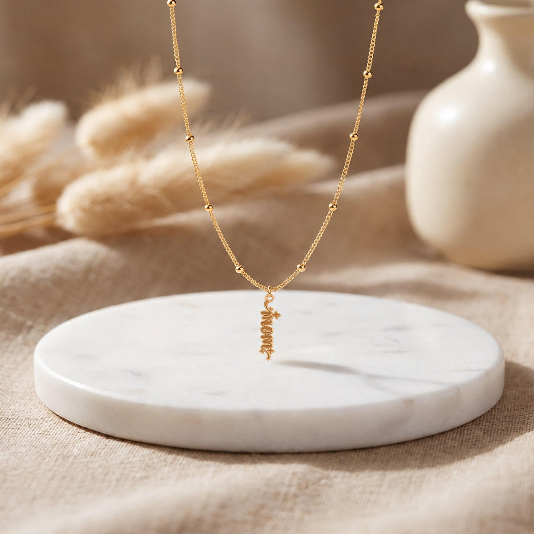 Mom Script Charm Necklace
