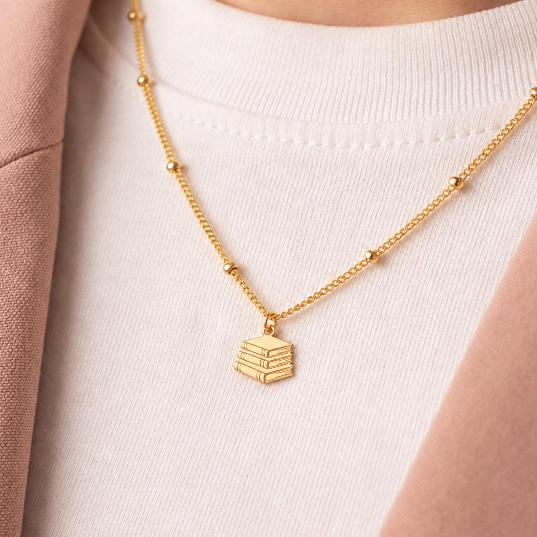 Stacked Books Charm Necklace