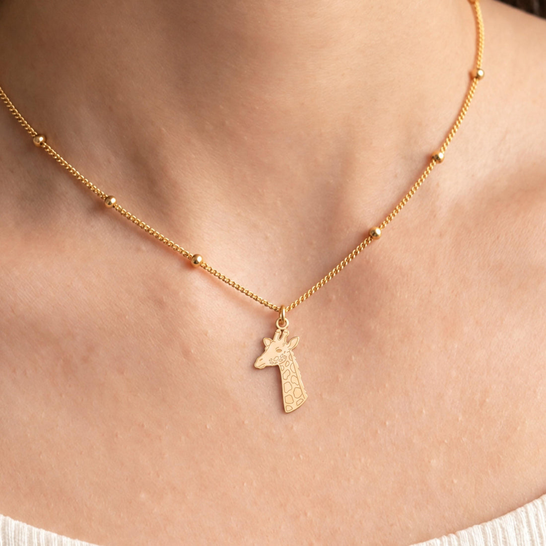 Giraffe Charm Beady Necklace