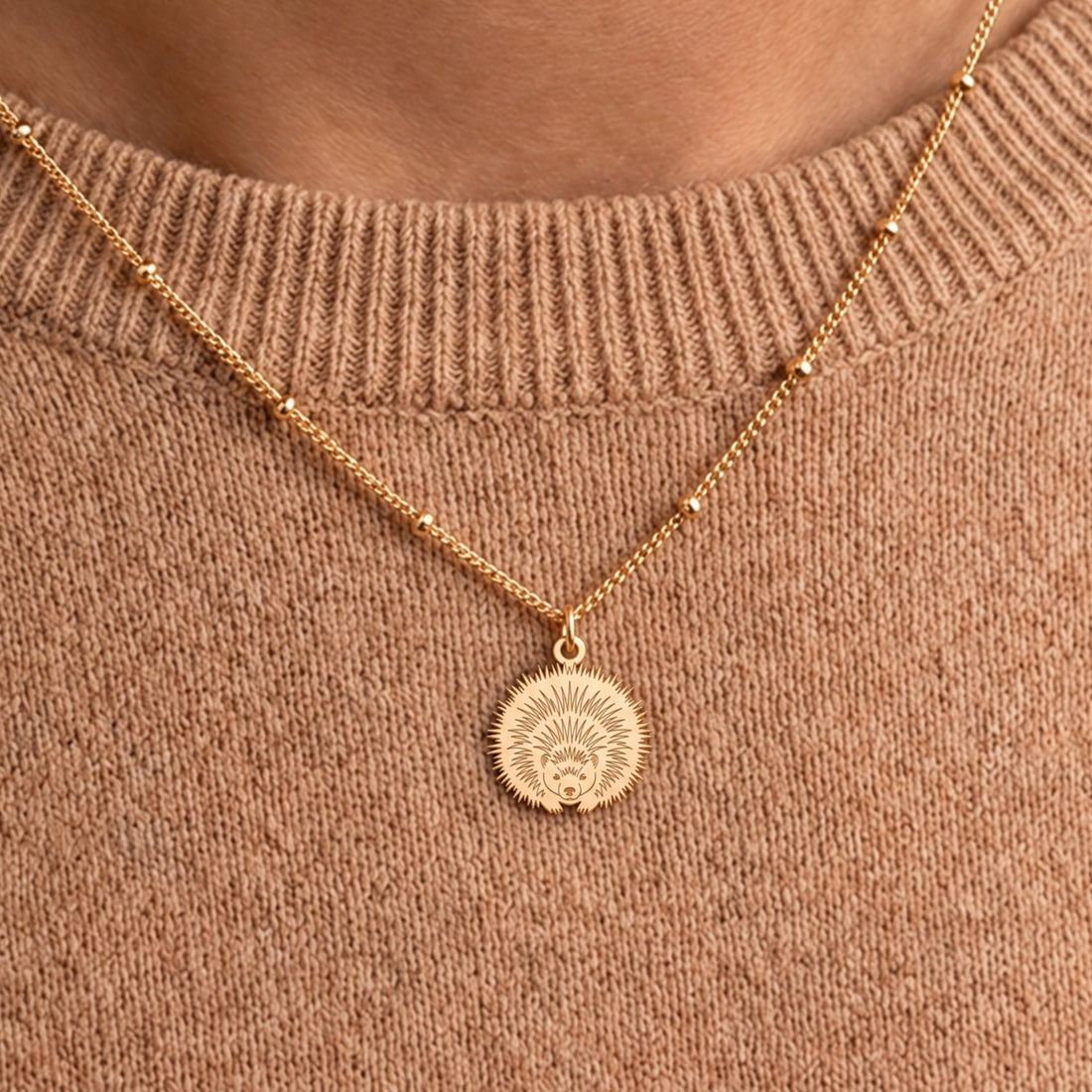 Hedgehog Charm Beady Necklace