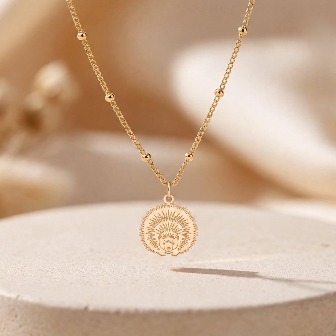 Hedgehog Charm Beady Necklace