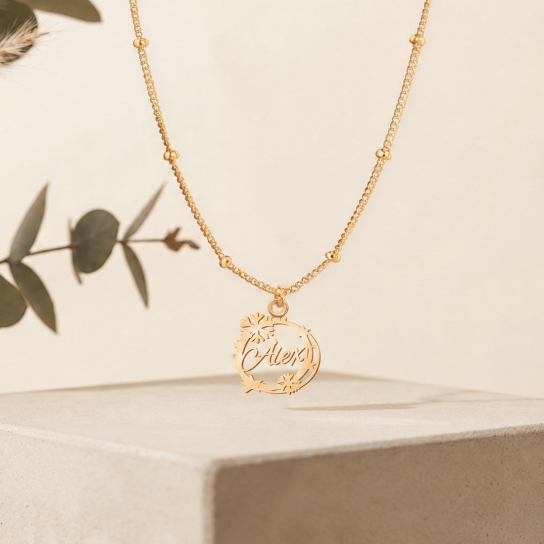 Snowflake Nameplate Charm Necklace