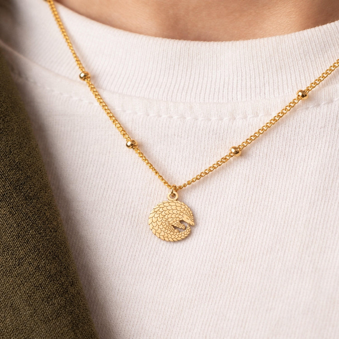Pangolin Charm Beady Necklace