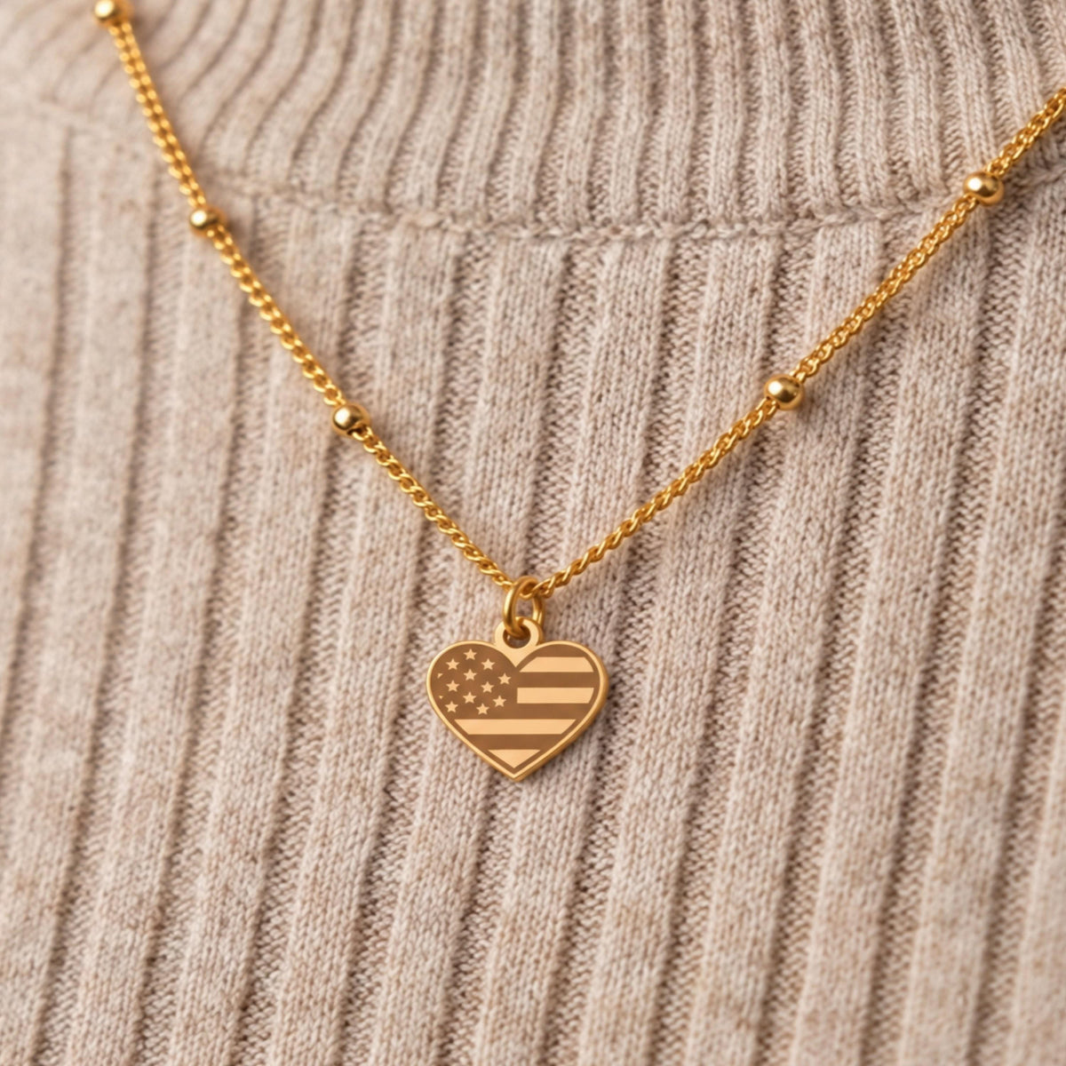 American Flag Heart Beaded Necklace