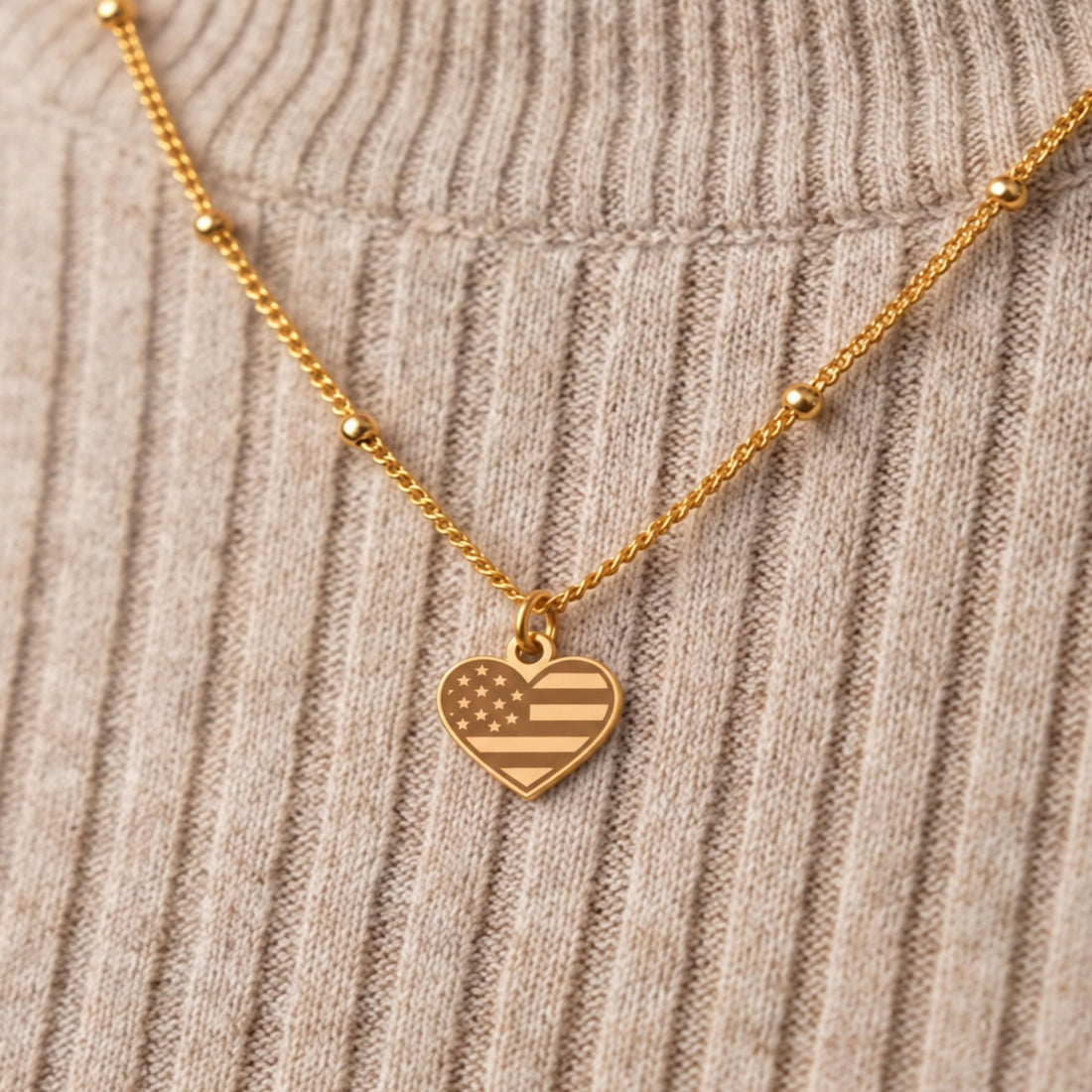 American Flag Heart Beady Necklace