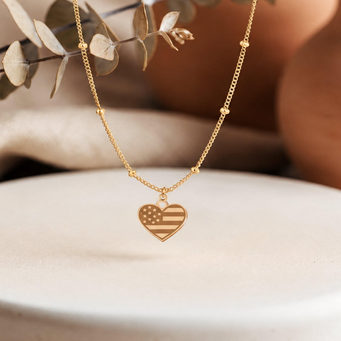 American Flag Heart Beady Necklace
