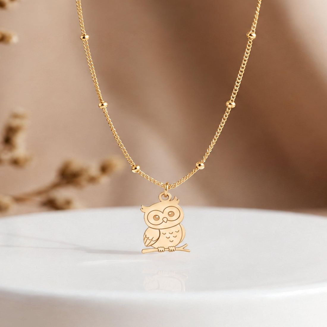 Perched Owl Charm Necklace