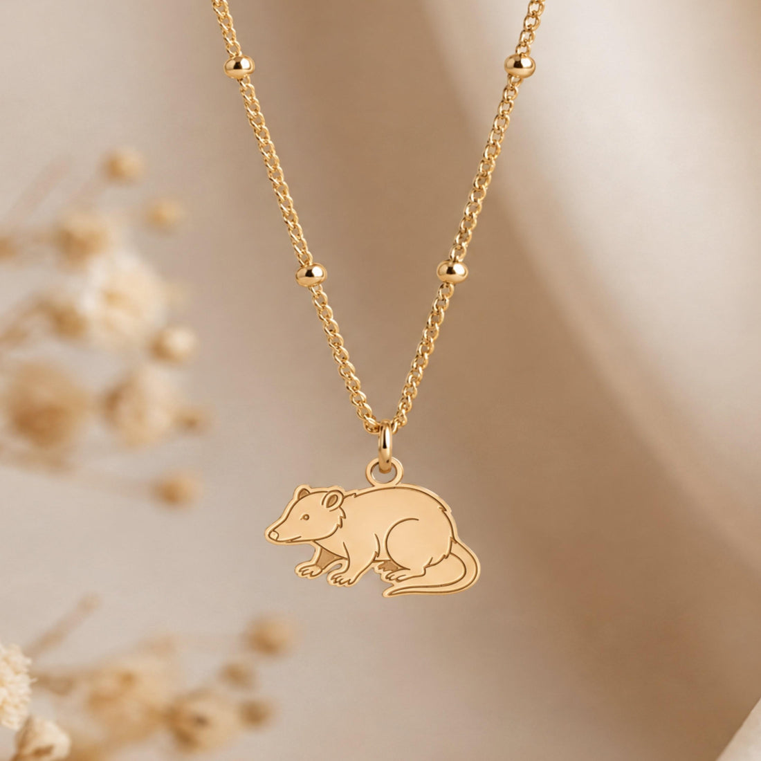 Mouse Charm Beady Necklace