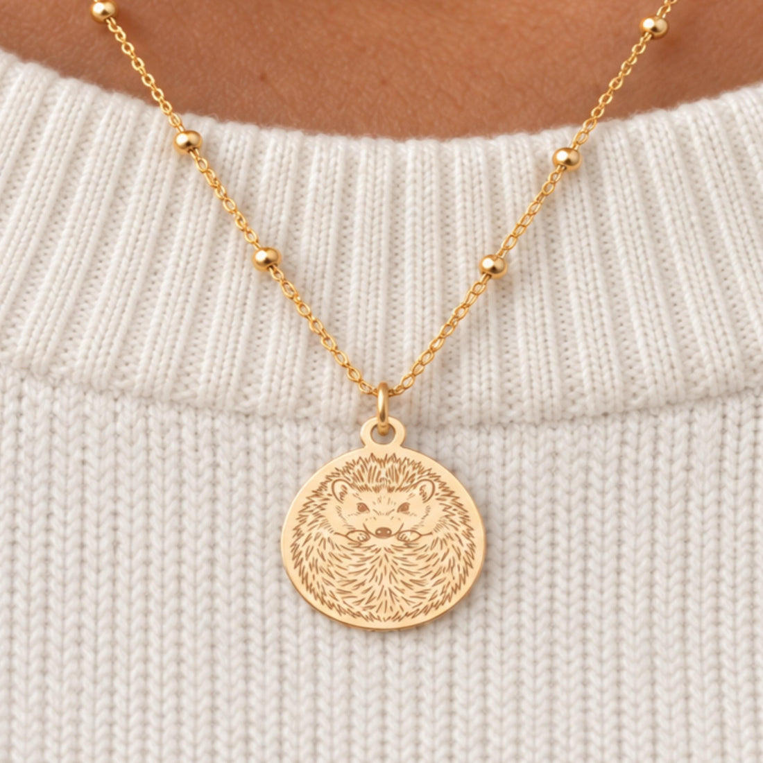 Curled Hedgehog Charm Necklace