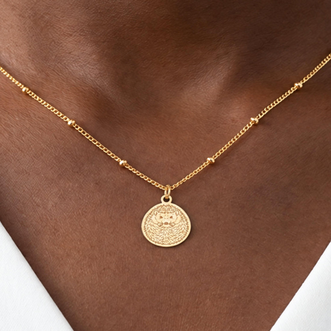 Curled Hedgehog Charm Necklace