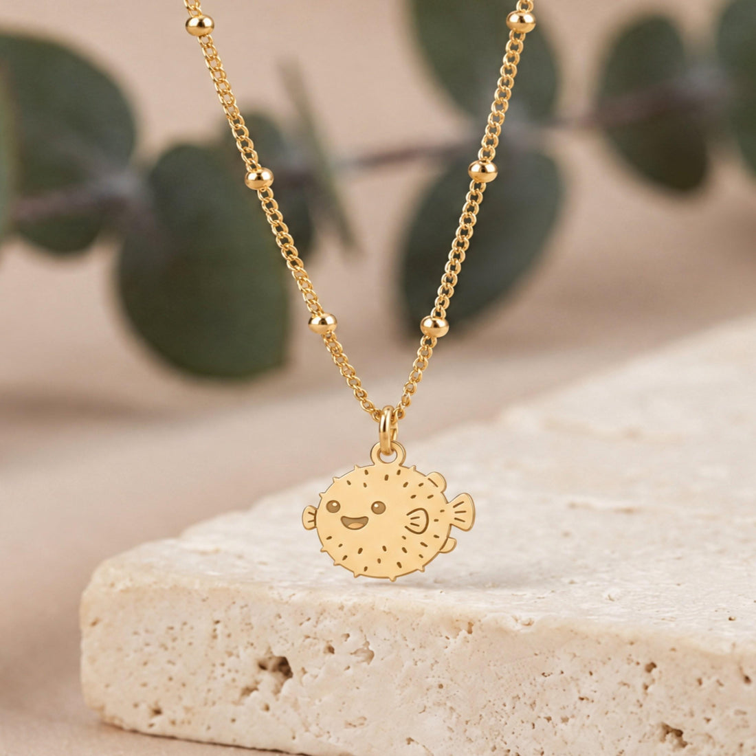 Smiling Pufferfish Charm Necklace