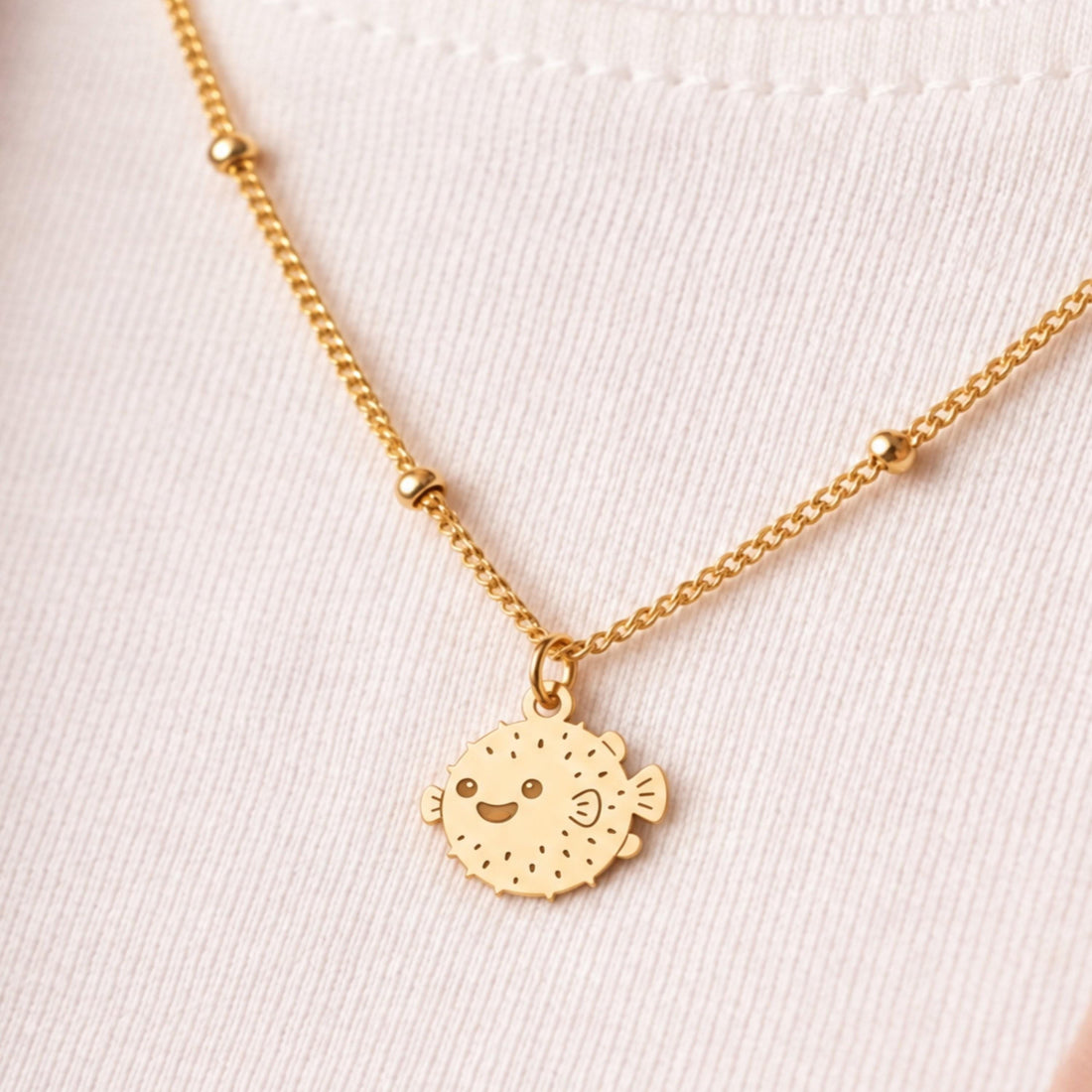 Smiling Pufferfish Charm Necklace