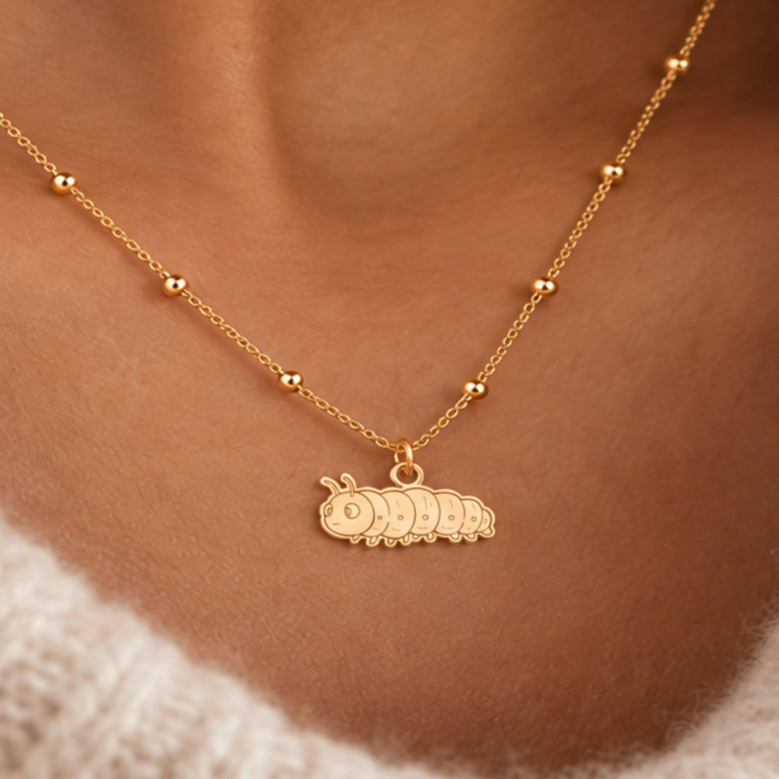 Caterpillar Ball Chain Charm Necklace