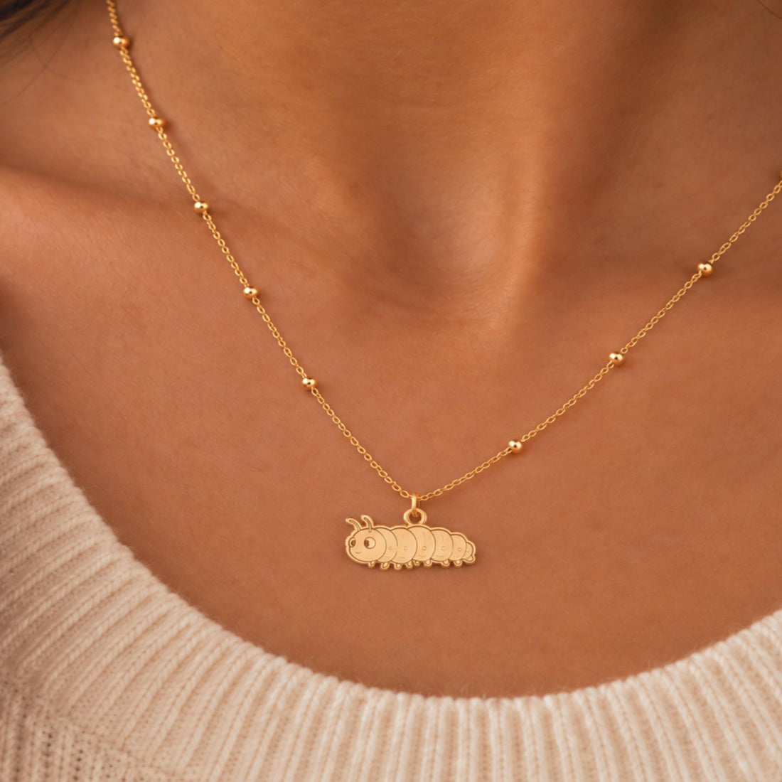 Caterpillar Ball Chain Charm Necklace