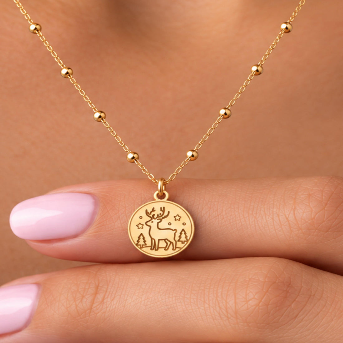 Antlered Deer Ball Chain Charm Necklace