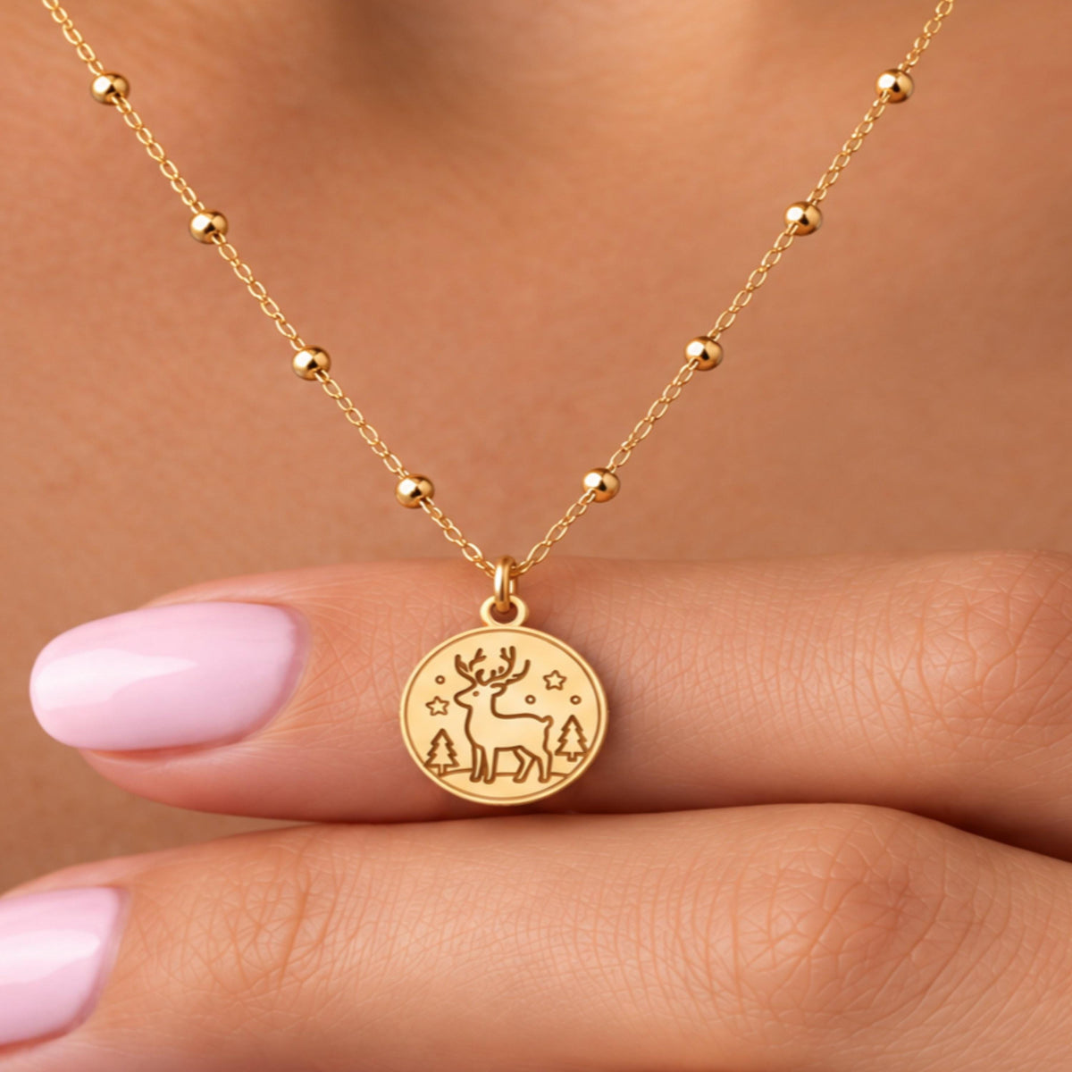 Antlered Deer Ball Chain Charm Necklace