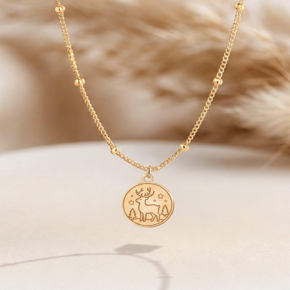 Antlered Deer Ball Chain Charm Necklace