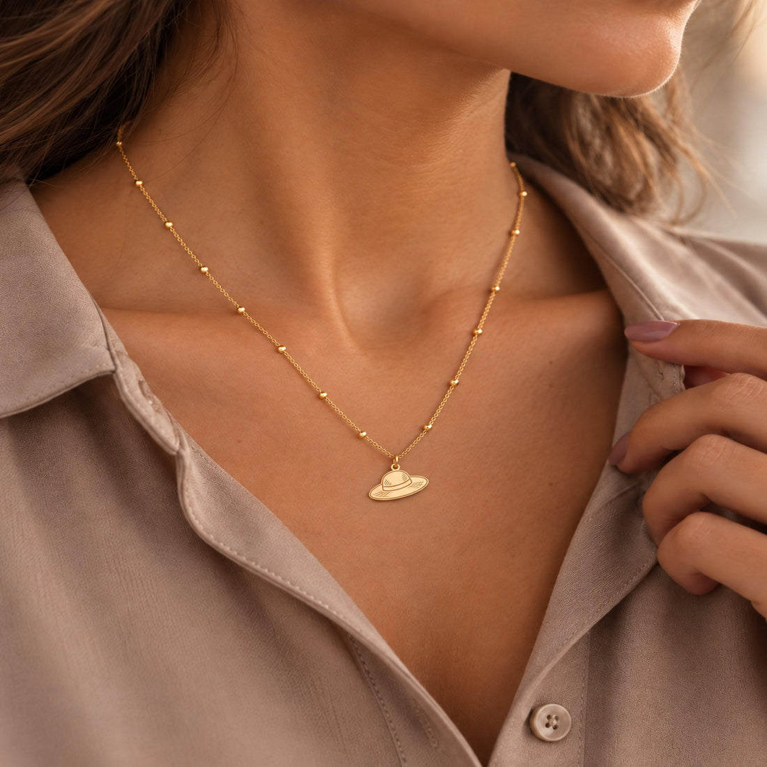 Straw Hat Charm Necklace