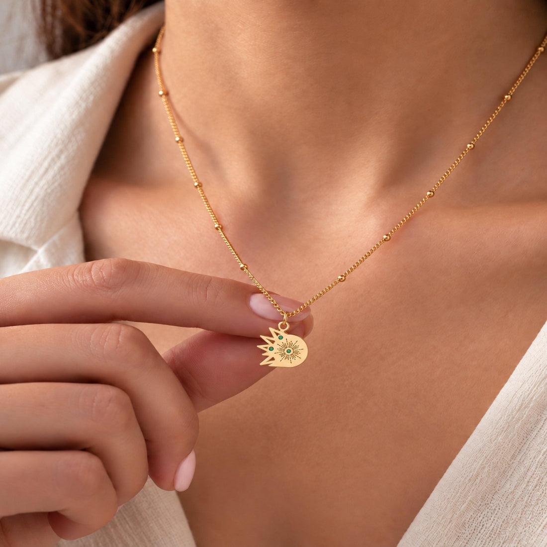Rising Sun Beady Chain Charm Necklace