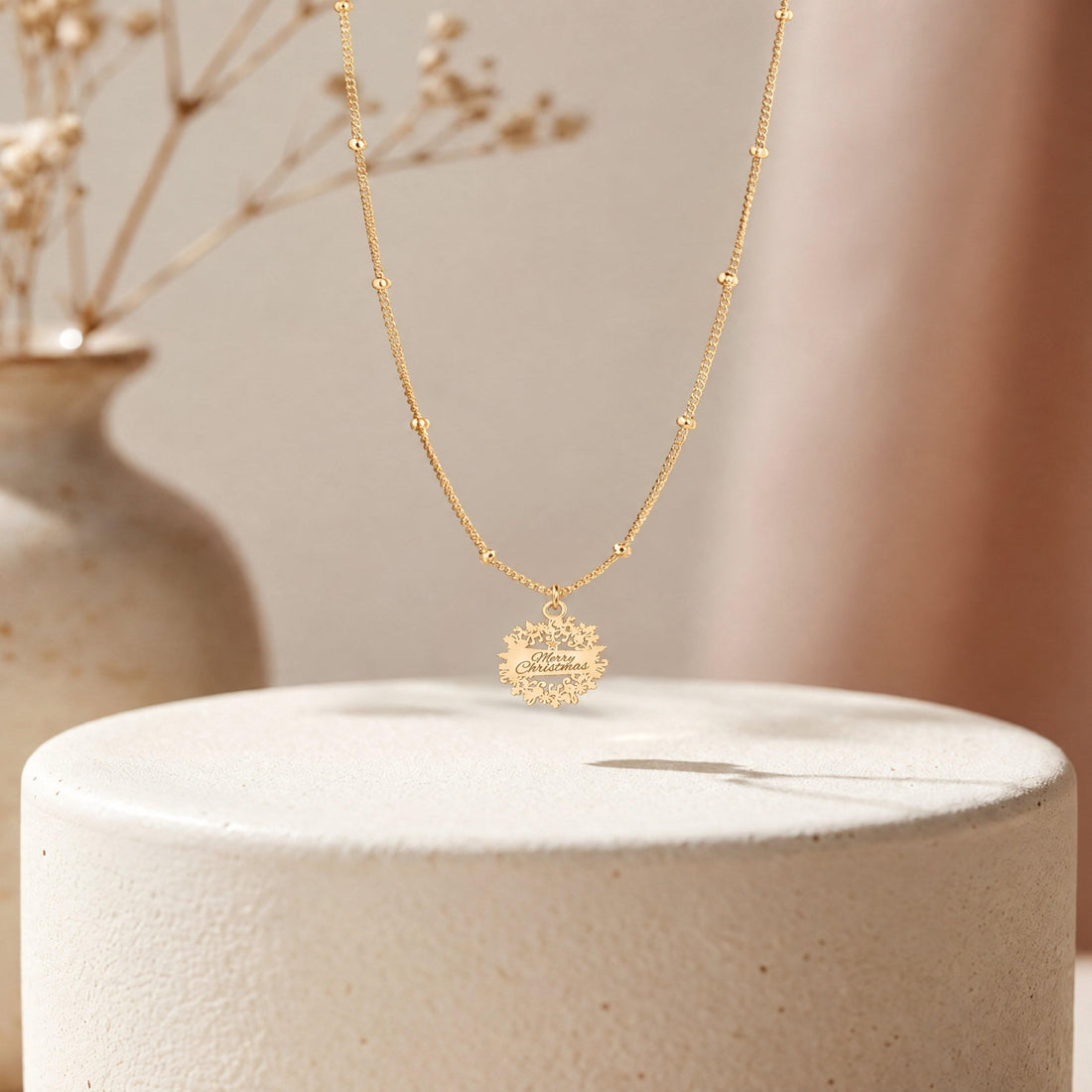 Christmas Snowflake Beady Chain Charm Necklace