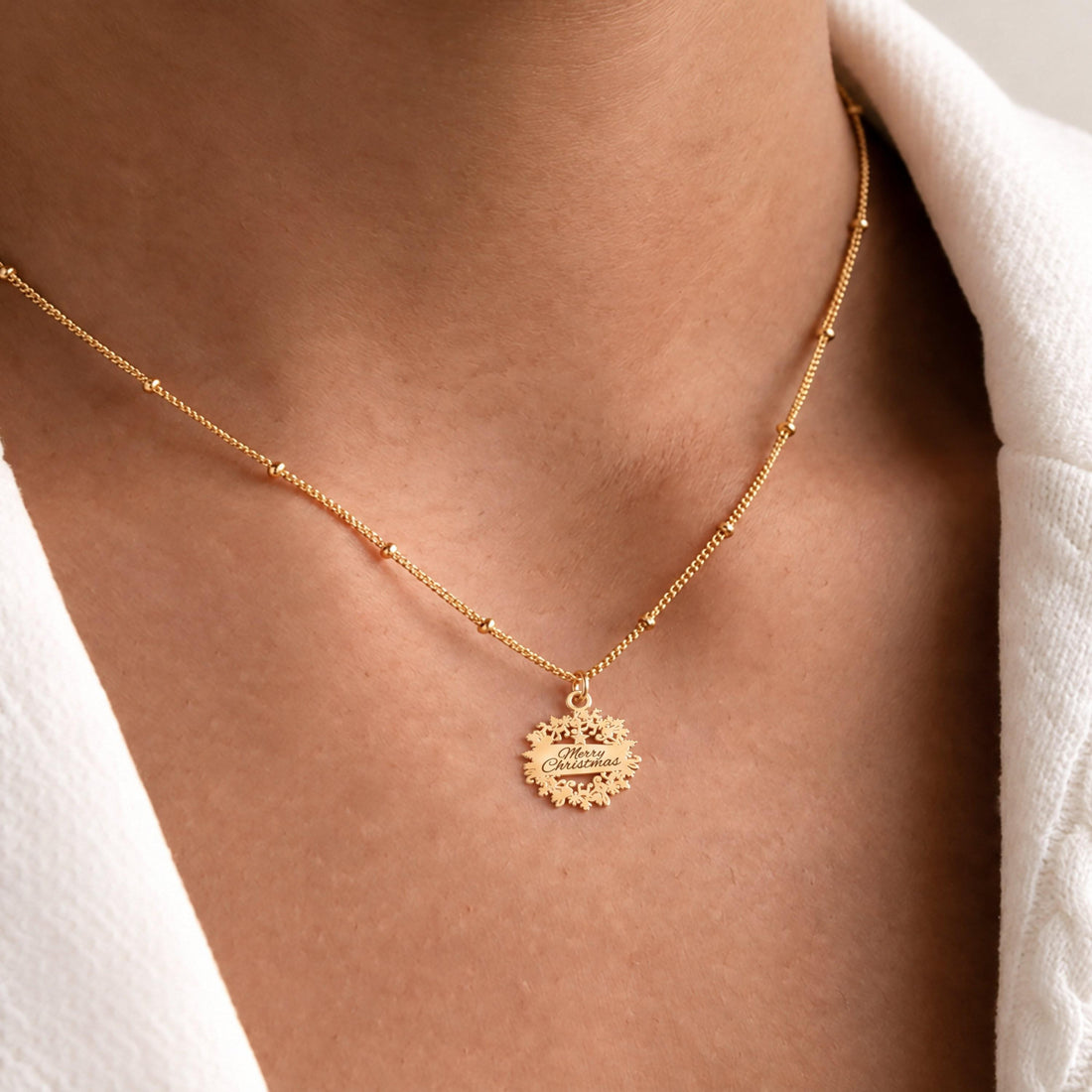 Christmas Snowflake Beady Chain Charm Necklace