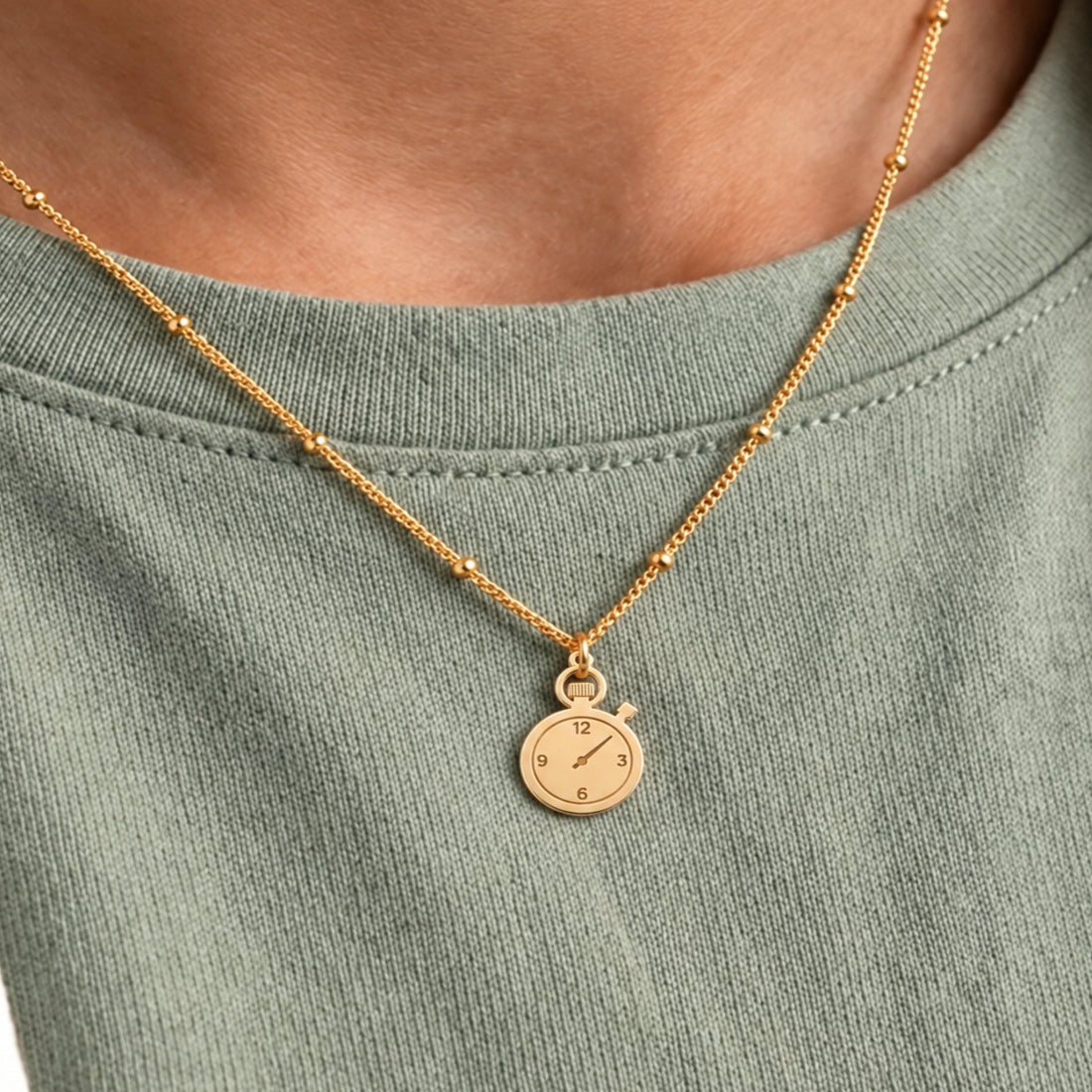 Stopwatch Charm Beady Necklace