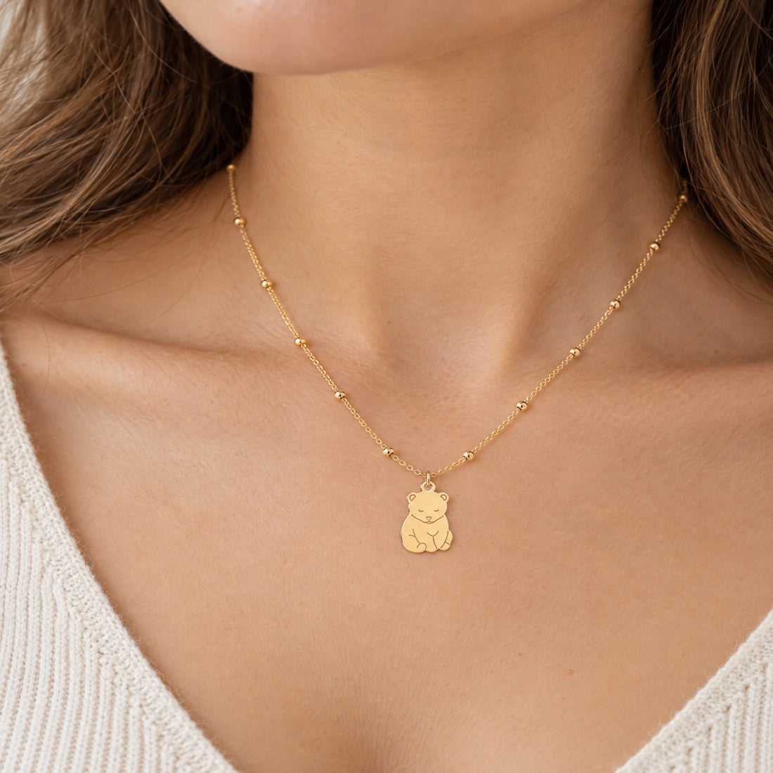 Sitting Teddy Bear Charm Necklace
