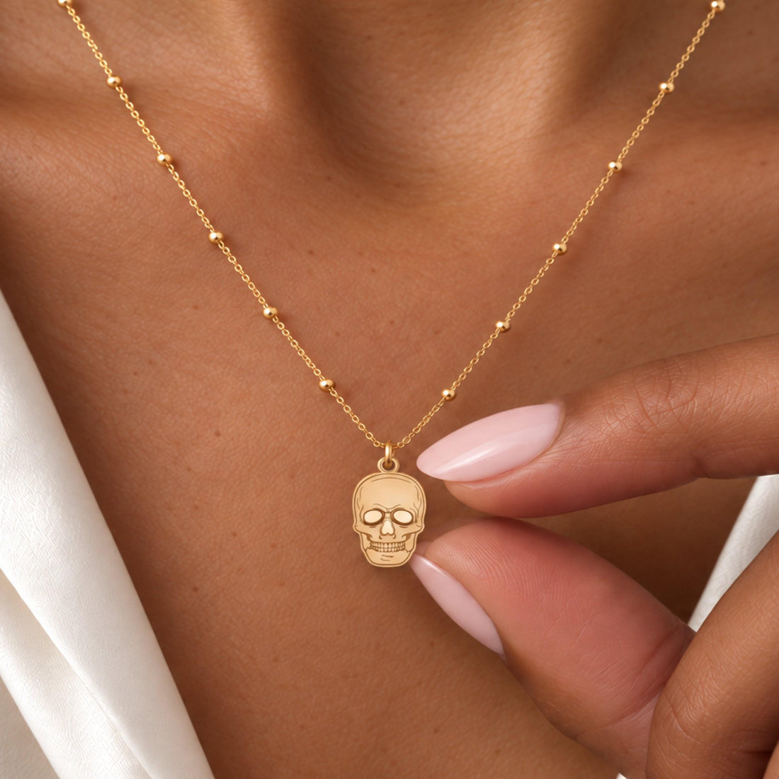 Human Skull Beady Necklace