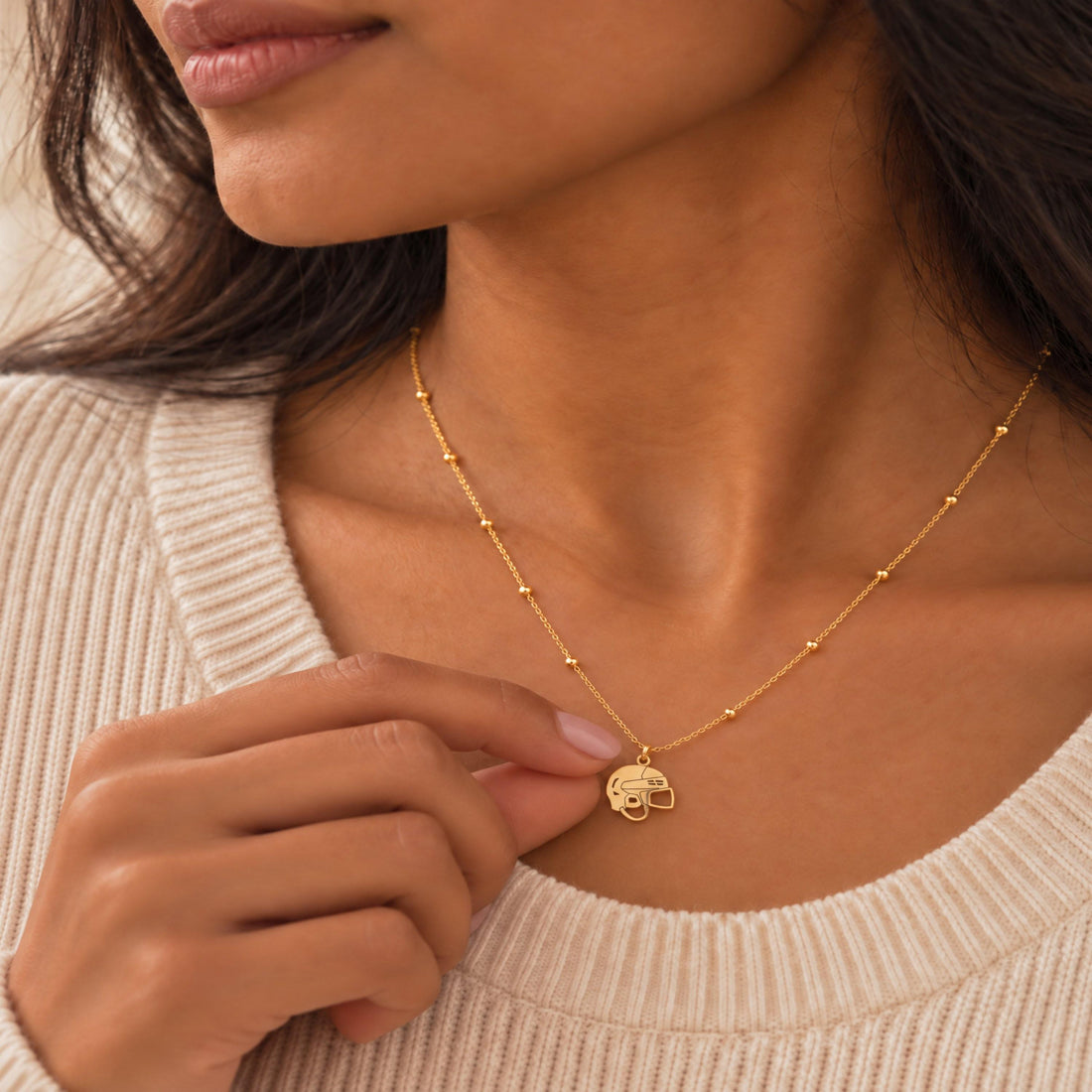 Football Helmet Ball Chain Charm Necklace