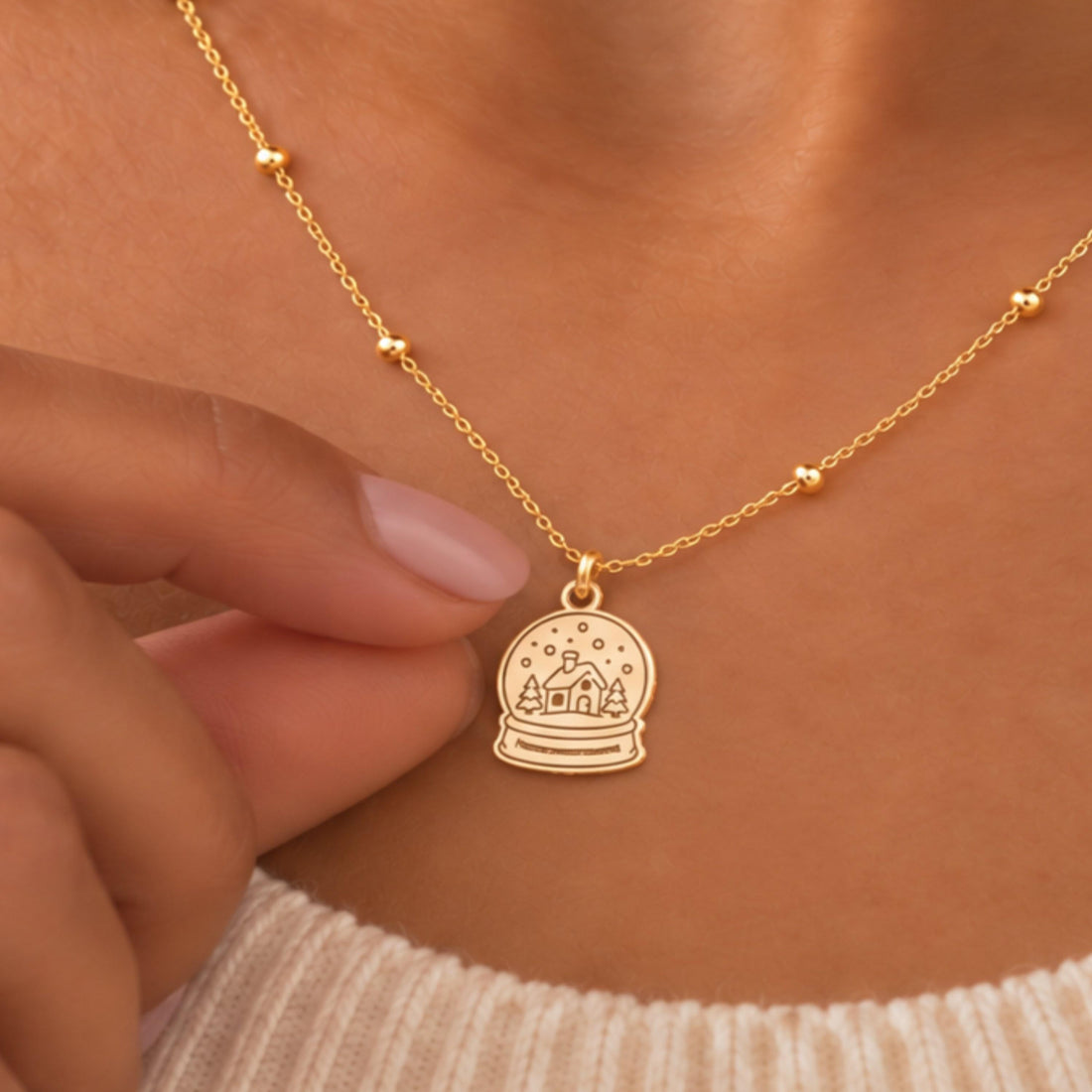 Snow Globe House Charm Necklace