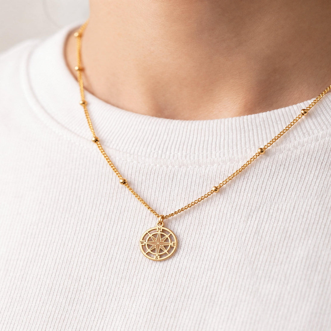 Compass Rose Ball Chain Charm Necklace