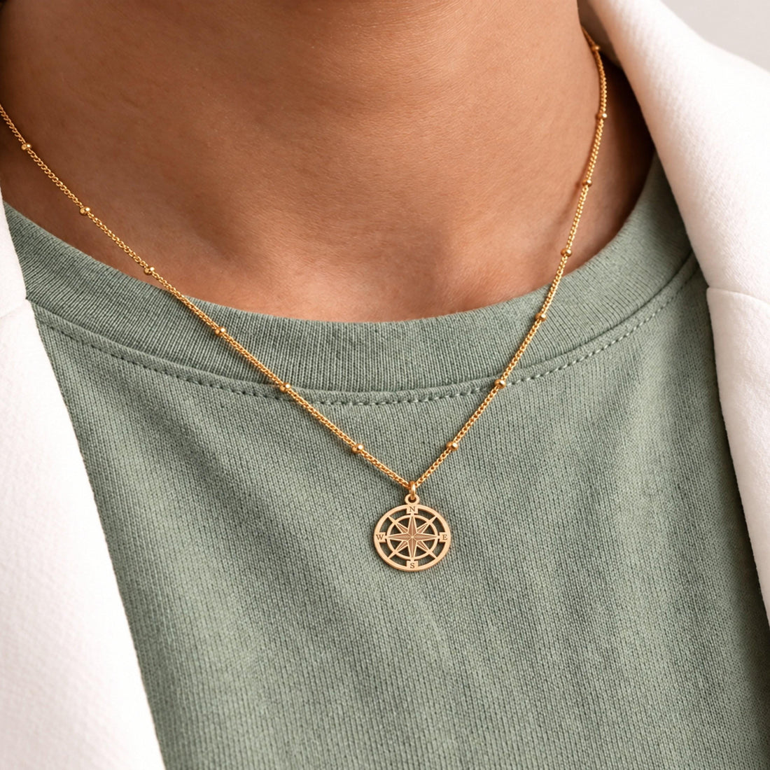 Compass Rose Ball Chain Charm Necklace