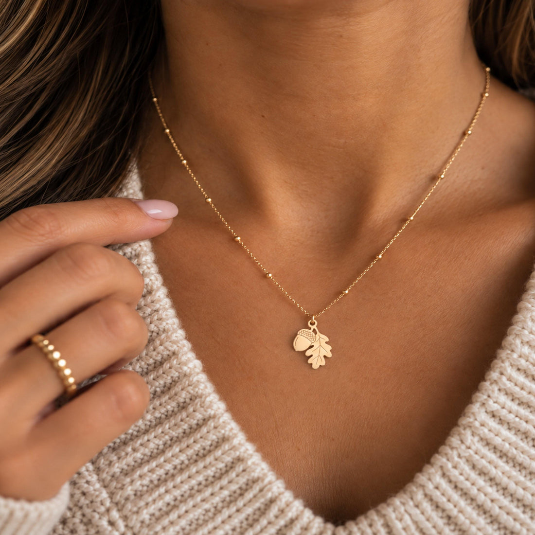 Acorn Oak Leaf Charm Necklace