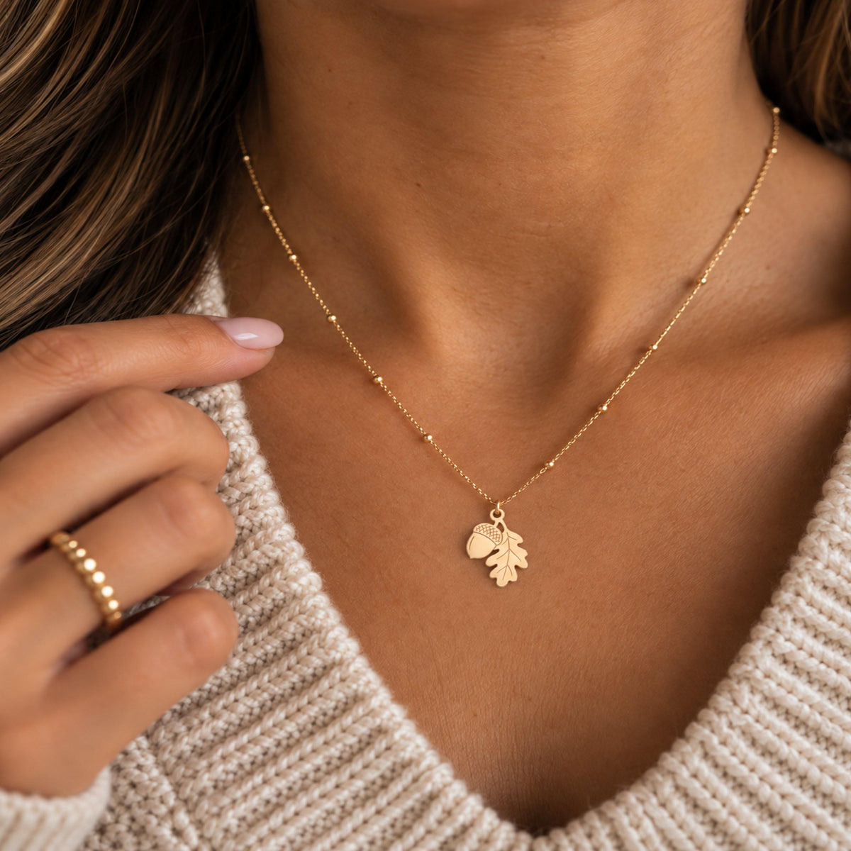 Acorn Oak Leaf Charm Necklace